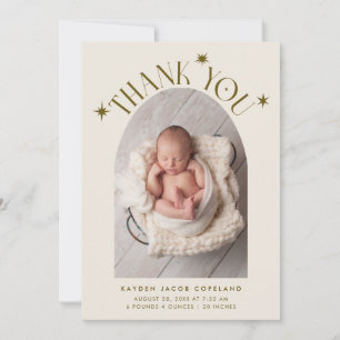 Modern Thank You Stars Cream Photo Birth Announcement