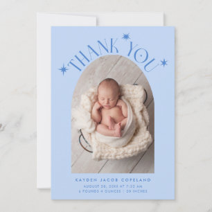 Modern Thank You Stars Icy Blue Photo Birth Announcement