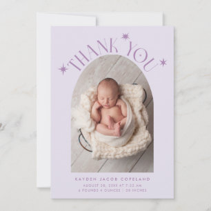 Modern Thank You Stars Lilac Photo Birth Announcement