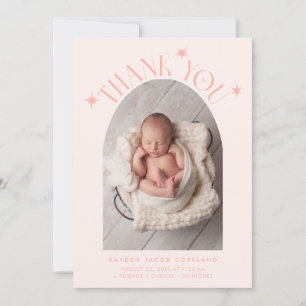 Modern Thank You Stars Peach Photo Birth Announcement