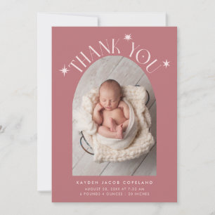 Modern Thank You Stars Pink Photo Birth Announcement