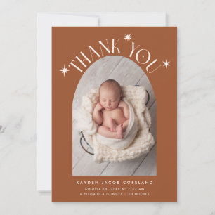 Modern Thank You Stars Terracotta Photo Birth Announcement