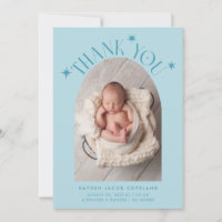 Modern Thank You Stars Turquoise Photo Birth