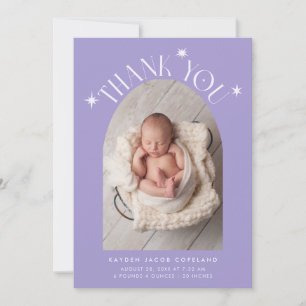 Modern Thank You Stars Violet Photo Birth Announcement