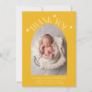 Modern Thank You Stars Yellow Photo Birth Announcement