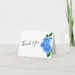 Modern Thank You Watercolor Blue Dahlia Flowers Card