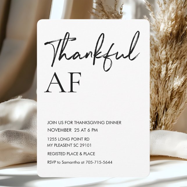 Modern "Thankful AF" Friendsgiving Party Invitation (Creator Uploaded)