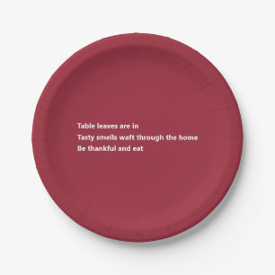 Modern Thankful Poem Minimal Burgundy Thanksgiving Paper Plate