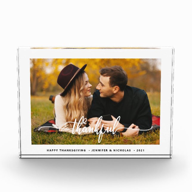 Modern Thankful Script Photo Block (Front)