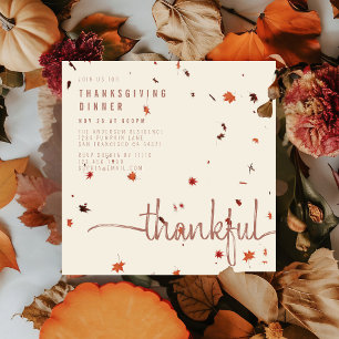 Modern Thankful Thanksgiving Dinner Script Leaves Invitation