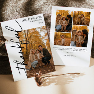 Modern Thankful Thanksgiving Photo Holiday Card