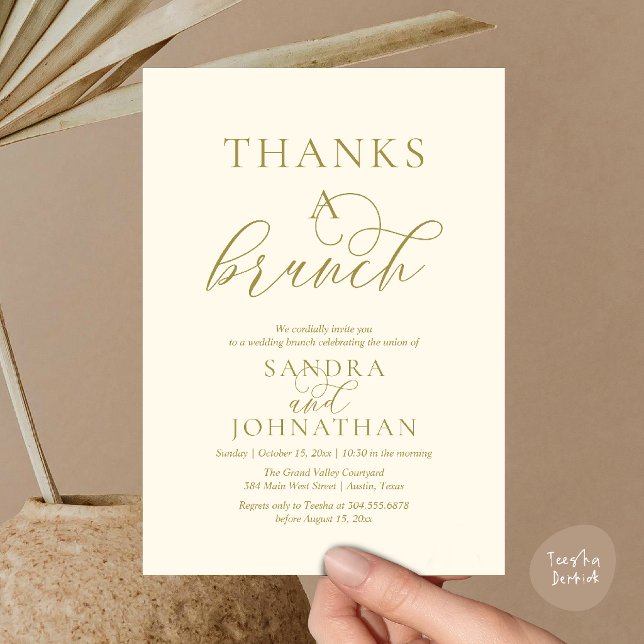 Modern Thanks a Brunch Wedding Weekend Celebration Invitation (Modern Thanks a Brunch Modern Wedding Weekend Celebration Invitation Card in Yellow Cream Gold)