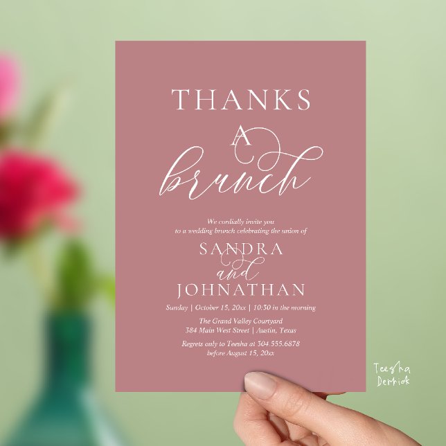 Modern Thanks a Brunch Wedding Weekend Celebration Invitation (Modern Thanks a Brunch Modern Wedding Weekend Celebration Invitation Card in Dusty Rose Pink)