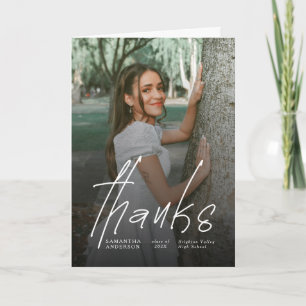 Modern Thanks Script Simple Photo Graduation Thank You Card