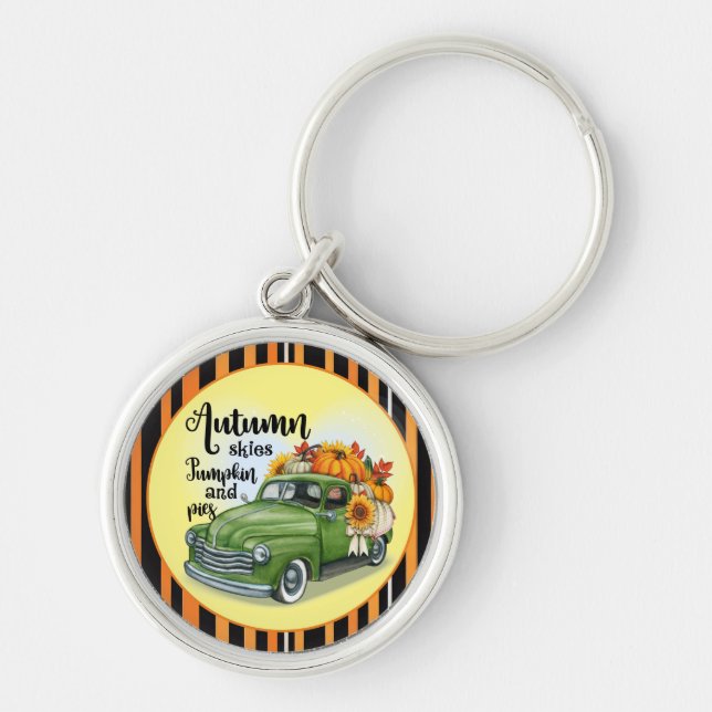 Modern Thanksgiving Beautiful Autumn Collection Key Ring (Front)