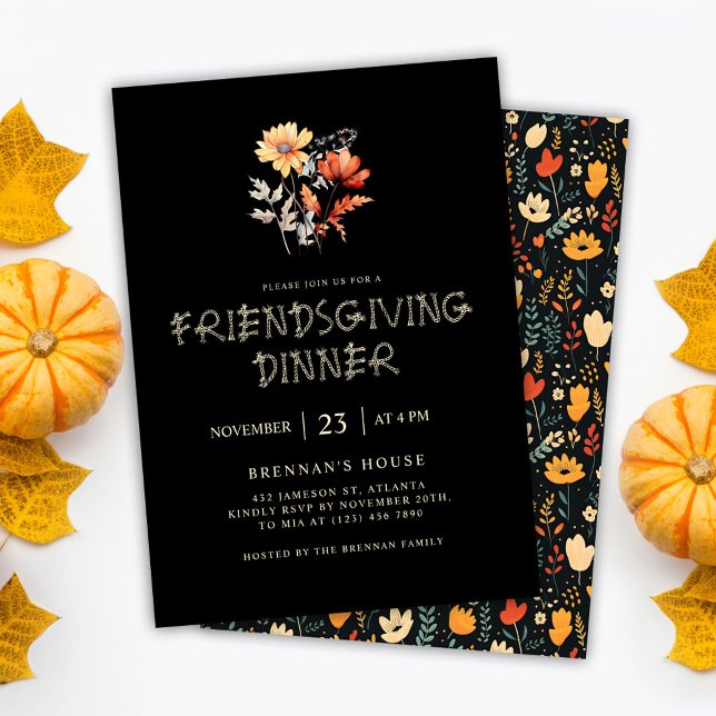 Modern Thanksgiving Dinner Elegant Friendsgiving Invitation (Black Elegant Friendsgiving Dinner Invitation)