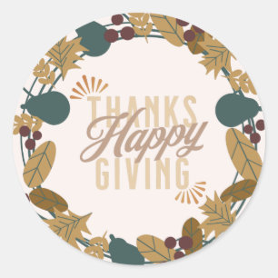 Modern Thanksgiving Dinner Party Wreath Classic Round Sticker