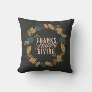 Modern Thanksgiving Dinner Party Wreath  Cushion