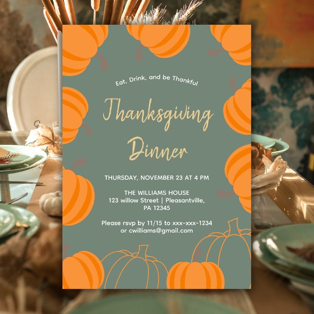 Modern Thanksgiving Dinner Pumpkin Sage Invitation (Creator Uploaded)