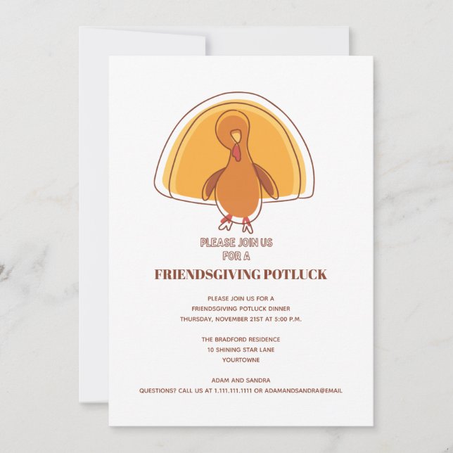 Modern Thanksgiving Friendsgiving Turkey Potluck  Invitation (Front)