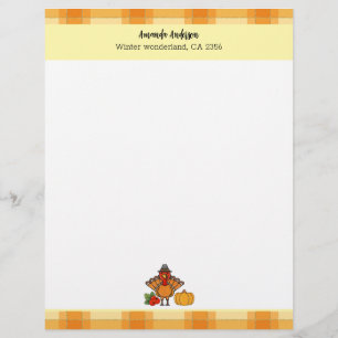 Modern Thanksgiving Turkey Pumpkin Orange Gingham Custom Letterhead