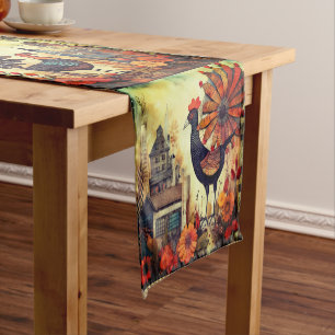 Modern Thanksgiving Turkey Scenes Weave Short Table Runner