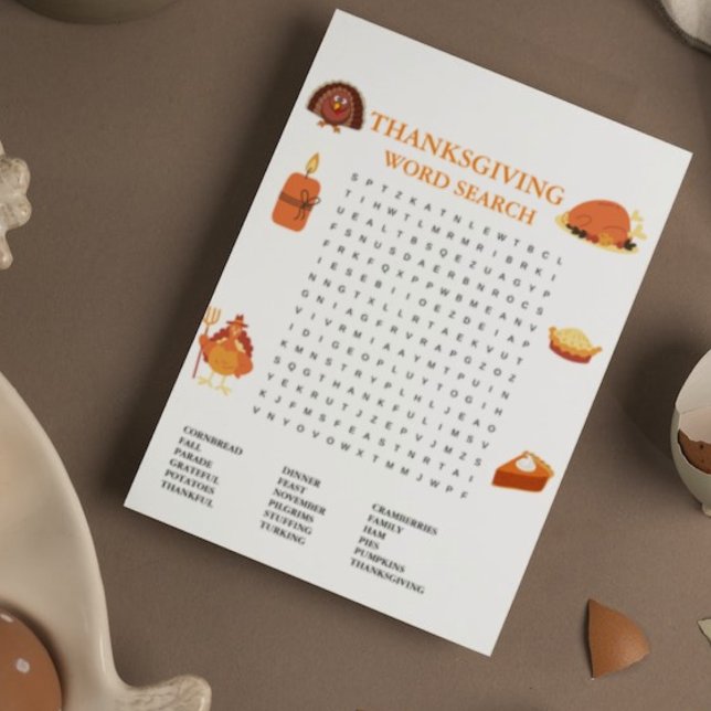 Modern Thanksgiving Word Search Game Card (Creator Uploaded)