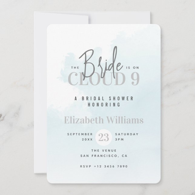 Modern The Bride is On Cloud Nine Bridal Shower Invitation (Front)