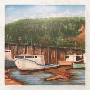 Modern The Fishing Village Browns and Greens Glass Coaster