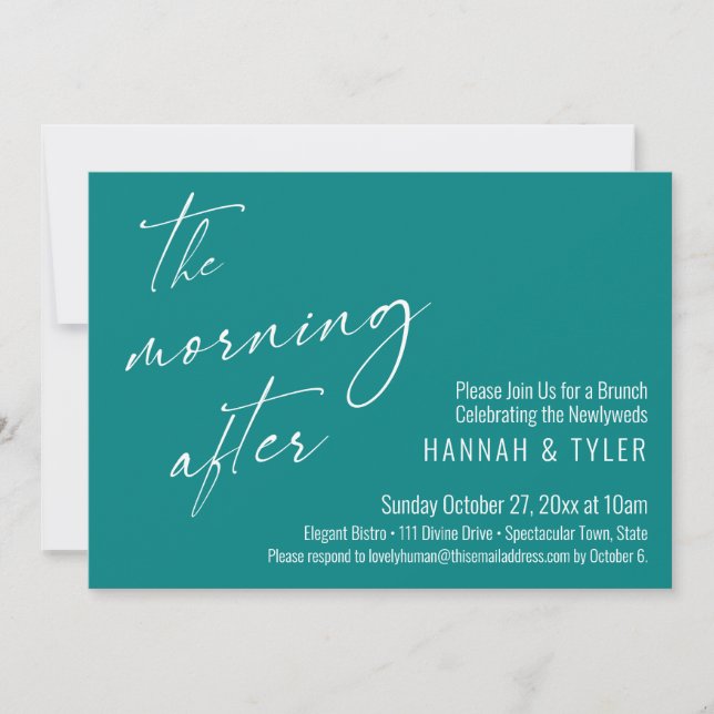 Modern The Morning After Wedding Brunch Teal Invitation (Front)