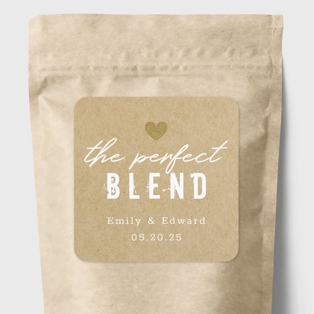 Modern The Perfect Blend Wedding Coffee Favour Square Sticker (Creator Uploaded)