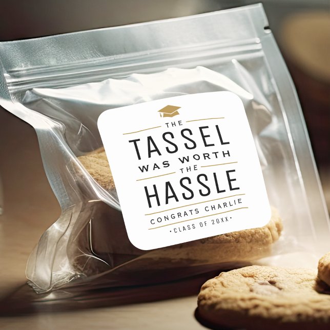 Modern the tassel was worth the hassle Graduation Square Sticker (Modern the tassel was worth the hassle Graduation Square Sticker)