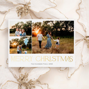 Modern thee photo Merry Christmas Foil Holiday Card