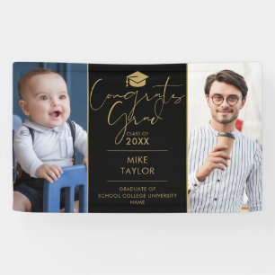 Modern Then And Now 2 Photo Graduation Party Banner