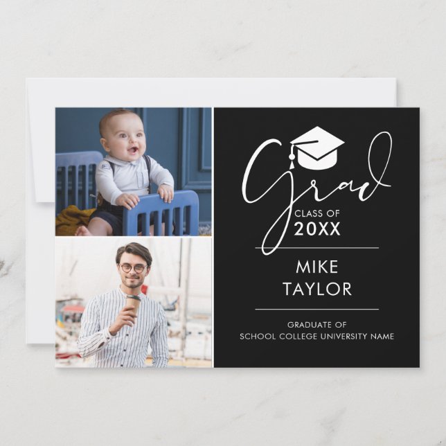 Modern Then And Now 2 Photo Graduation Party Invitation (Front)