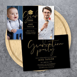 Modern Then And Now 2 Photo Graduation Party Invitation