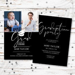 Modern Then And Now 2 Photo Graduation Party Invitation