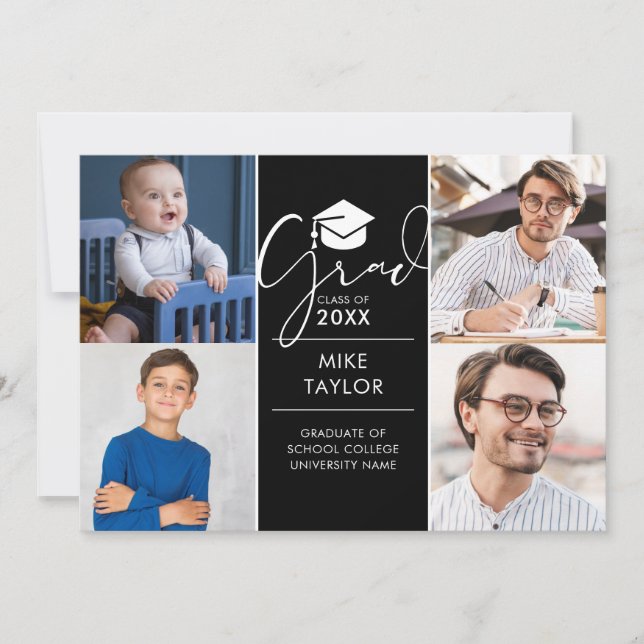 Modern Then And Now 4 Photo Graduation Party Invitation (Front)