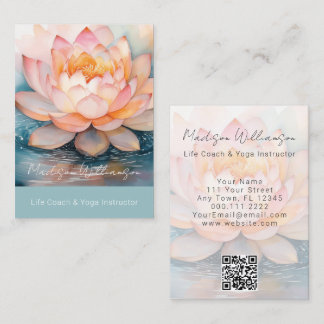 Modern Therapist Spa Yoga Zen Pink Lotus Flower QR Business Card