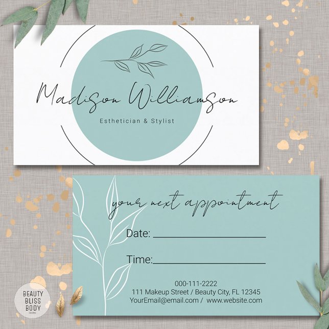 Modern Therapist Stylist Spa Botanical Appointment Business Card (Creator Uploaded)