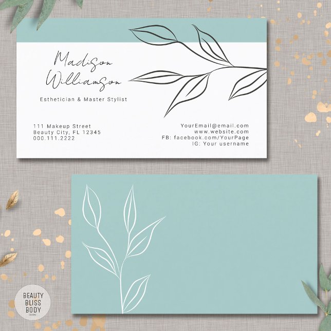 Modern Therapist Stylist Spa Minimalist Botanical  Business Card (Creator Uploaded)