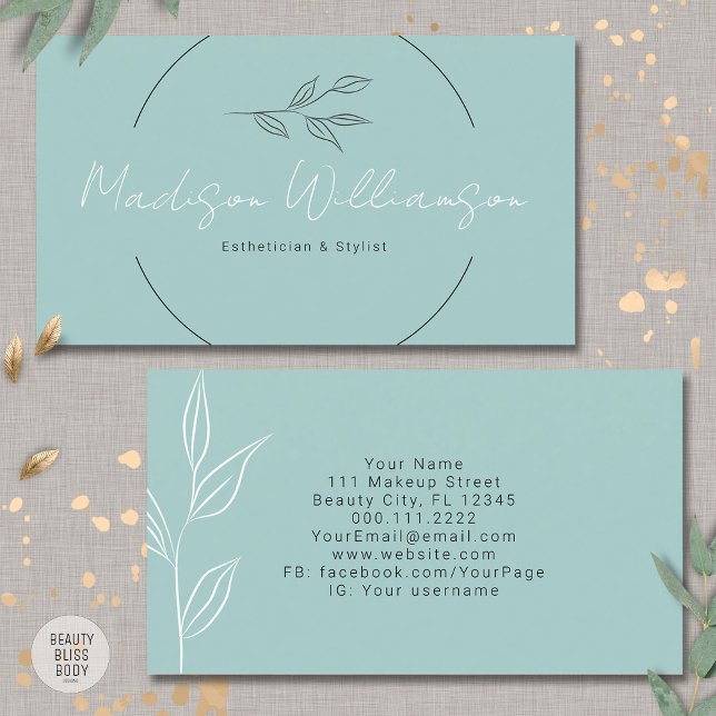 Modern Therapist Stylist Spa Minimalist Botanical  Business Card (Creator Uploaded)
