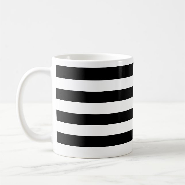 Modern Thick Black & White Horizontal Stripes Coffee Mug (Left)