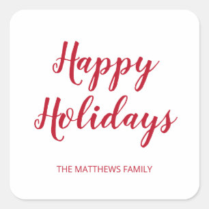 Modern Thick Red Script Happy Holidays Christmas Square Sticker