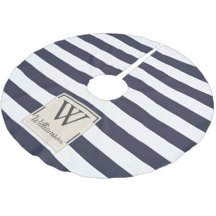 Modern Thick White Nautical Stripes Brushed Polyester Tree Skirt