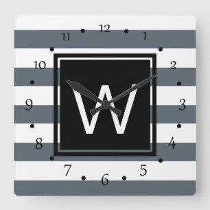 Modern Thick White Stripes Personalised Square Wall Clock