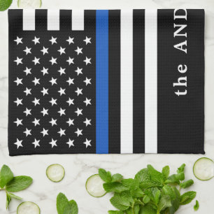 Modern Thin Blue Line Personalised Name Police Tea Towel