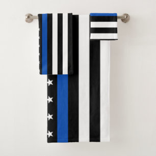 Modern Thin Blue Line Personalised Police Officer Bath Towel Set