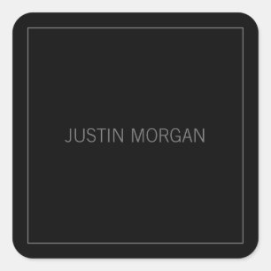 Modern Thin Frame & Your Name   Dark Grey & Grey Square Sticker