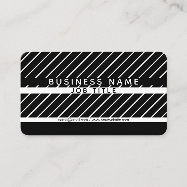 Modern Thin Striped Minimalistic Black & White Business Card (Front)